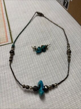 Turquoise Bead Necklace & Stud Earrings - Women's Jewelry